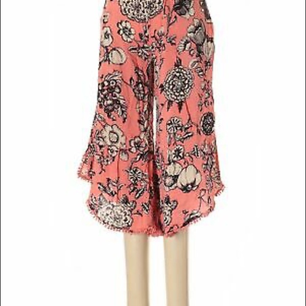 Anthropologie Pink Coral Floral Tie-Waist Wide Leg Pants - Picture 2 of 10
